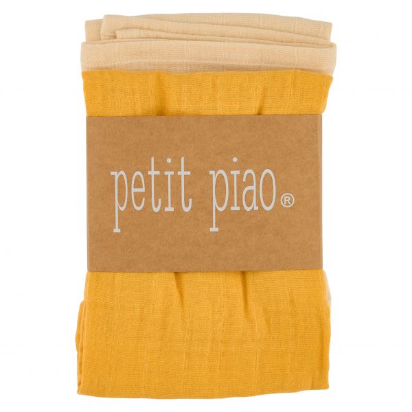 Petit Piao 2er Pack Mulltücher Yellow/Cream 60x60cm