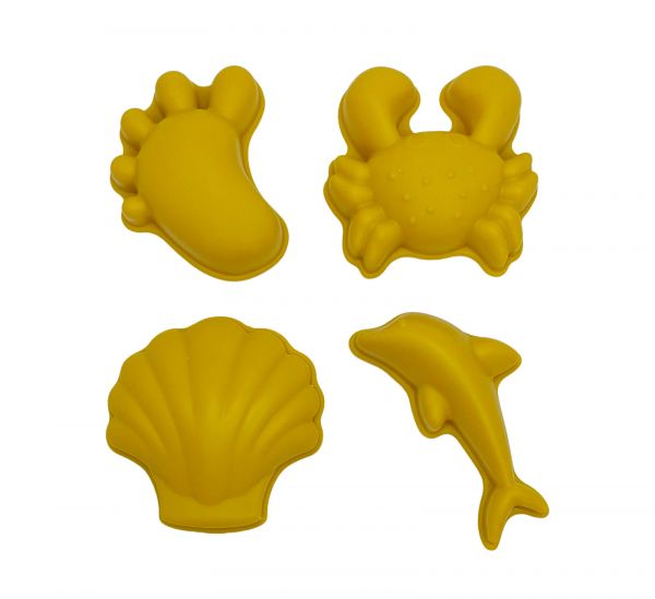 Scrunch Sandspielzeug 4er Set Sandformen Silikon Mustard