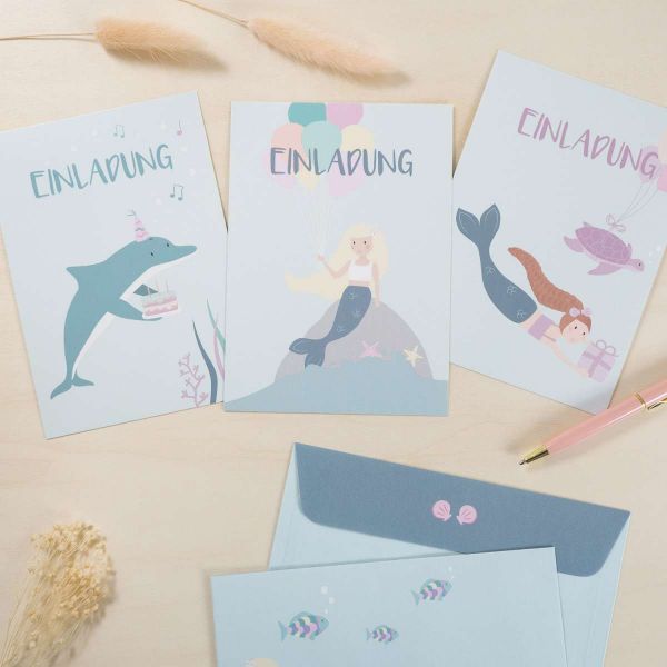mintkind Einladungskarten Set zum Kindergeburtstag Meerjungfrau
