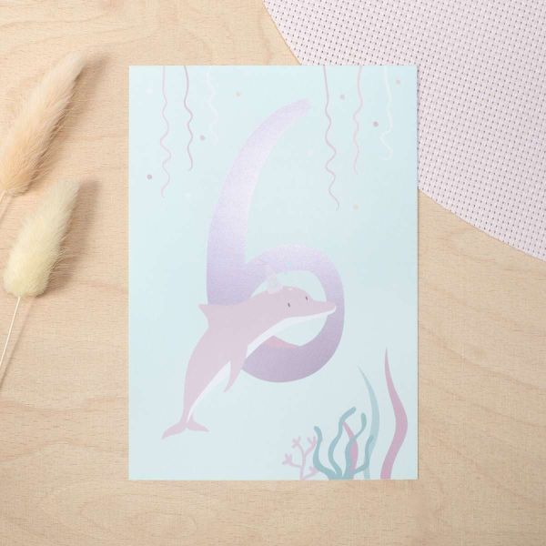 mintkind Postkarte Geburtstag 6 Delfin