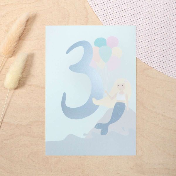 mintkind Postkarte Geburtstag 3 Meerjungfrau